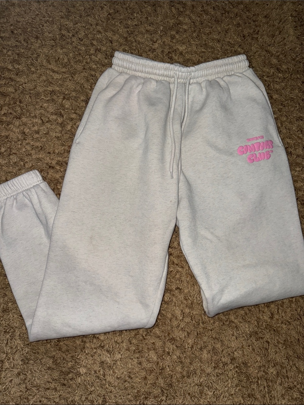 White Fox Boutique Cream Joggers with Pink Logo